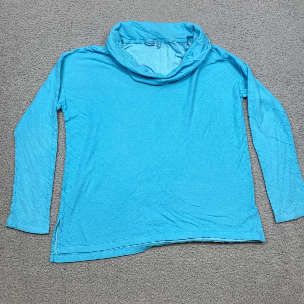 Fresh Produce Sweater Womens Large Blue Cowl Neck Pullover Long Sleeve Made USA